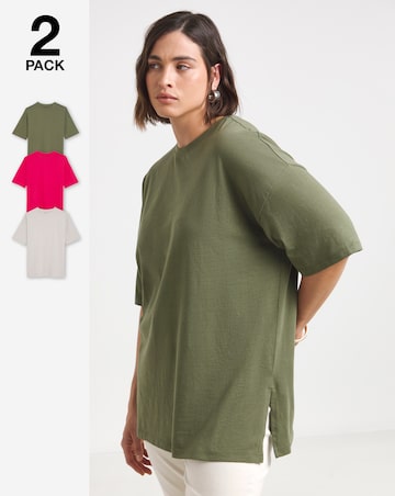 Simply Be Pink, White & Khaki 3 Pack Pure Cotton Boyfriend T-Shirts