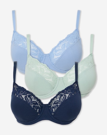 Pretty Secrets (3 Pack) Harper Lace Ribbed Full Cup Bras (B-G) Navy/Green