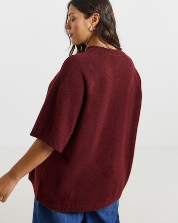 Cosy Yarn Wine Short Sleeve Boxy Knitted T-Shirt