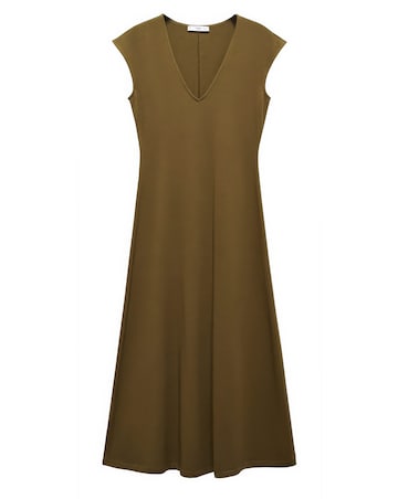 Mango Brown V Neck Midaxi Dica Dress