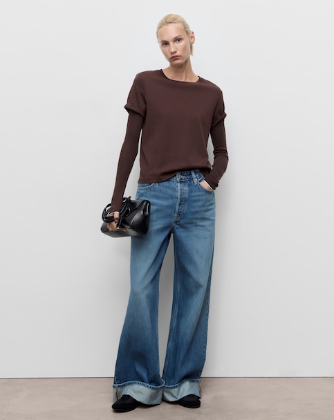 Mango Wide Leg Turned Hem Jeans