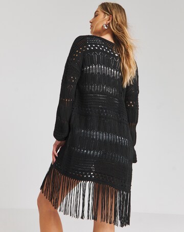 Black Fringe Crochet Cardigan