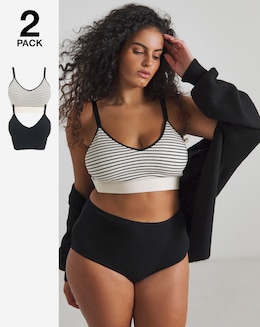 Pretty Secrets 2 Pack Knitted Stripe Comfort Tops - Black/Black Stripe