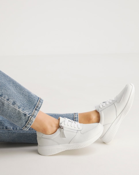 Heavenly Soles Seraphina Leather Lace Up Side Zip Trainers - Wide Fit (E)