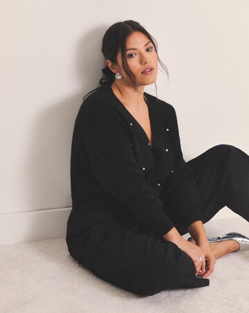 Simply Be Black V-Neck Pearl Cable Knit Jumper