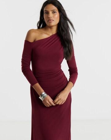 Flounce London Jersey Asymetric Ruched Midaxi Dress