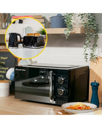 Russell Hobbs Black Honeycomb Bundle - Kettle, 4 Slice Toaster & Microwave