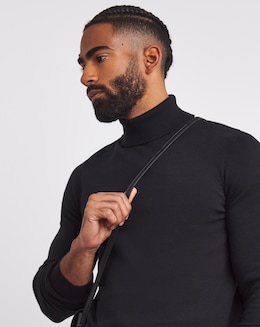 Black Cotton Roll Neck