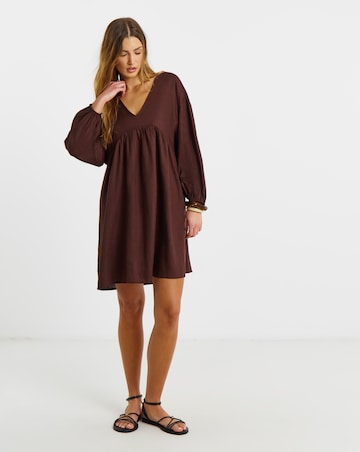 Simply be Chocolate Linen Blend Smock Dress