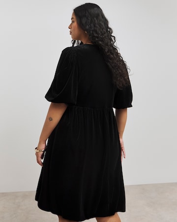 Black Velour Puffball Skater Dress