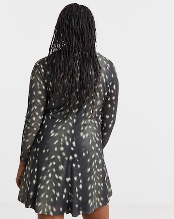 Green Animal Print Seamed Mesh Fit and Flare Skater Dress