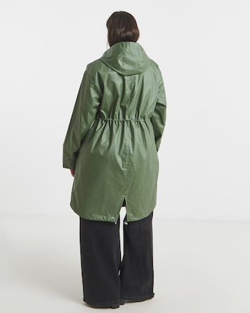 Olive Double Pocket Detail Rubberised Coat