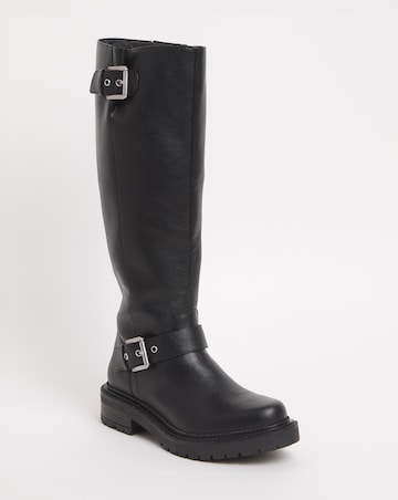 Eden Buckle Detail Knee High Boots - Wide Fit (E) & Super Curvy Calf