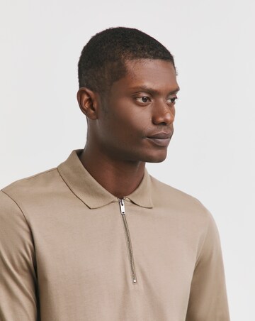 Jersey Zip Neck Polo- Biscuit