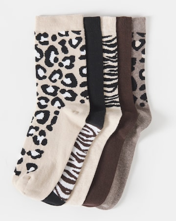 Pretty Secrets (5 Pair Pack) Ankle Socks (Wide Fit) Animal