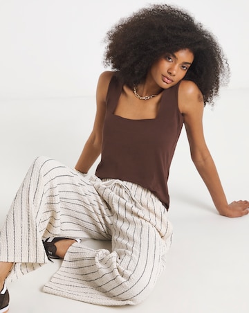 Ivory Stripe Textured Waffle Wide Leg Trouser