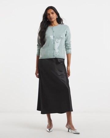 Simply Be Teal Crew Neck Clear Sequin Cardigan