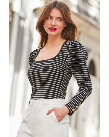 Sosandar Stripe Ruched Shoulder Top
