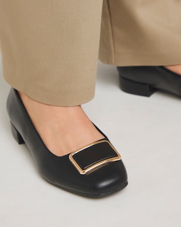 Heavenly Soles Ellen Low Block Heel Ballerina With Trim Wide E Fit