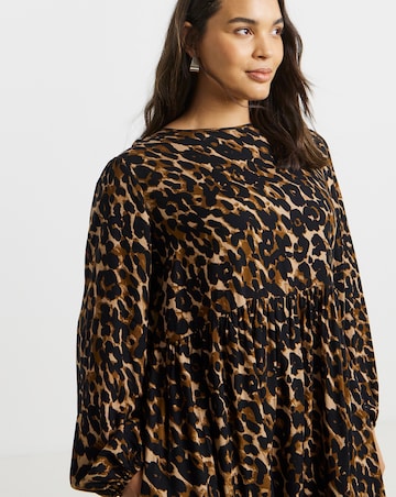 Simply Be Leopard Print Spun Viscose Midi Dress With Pockets