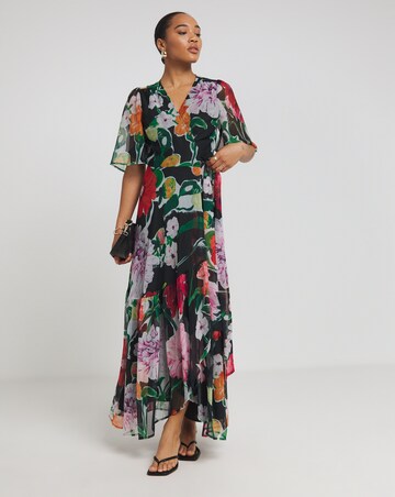 Hope & Ivy Joanne Flutter Sleeve Maxi Wrap Dress With Tie Waist
