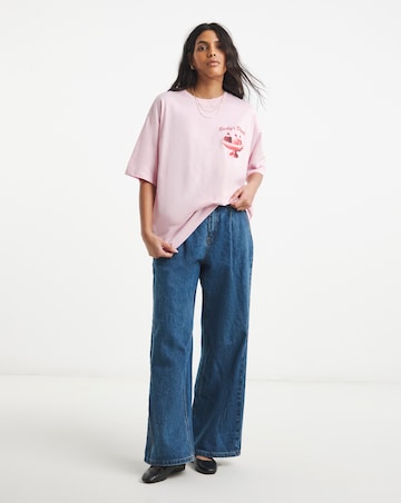 Simply Be Pink Rocky's Diner Oversized Graphic T-Shirt