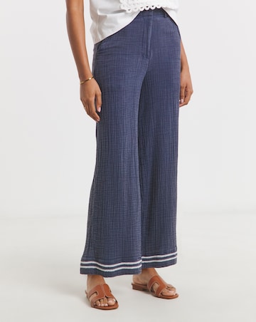 Native Youth Wide Linen Blend Contrast Stitch Trouser