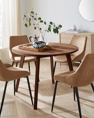 Oslo Round Dining Table with 4 Etta Faux Leather Chairs