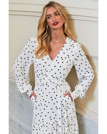 Sosandar Spot Flare Tie Waist Detail Dress