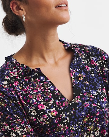 Navy Print Frill Neck Top