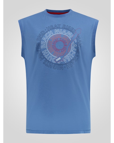 D555 Big And Tall Reeves South Beach Miami Printed Sleeveless T-Shirt - Blue