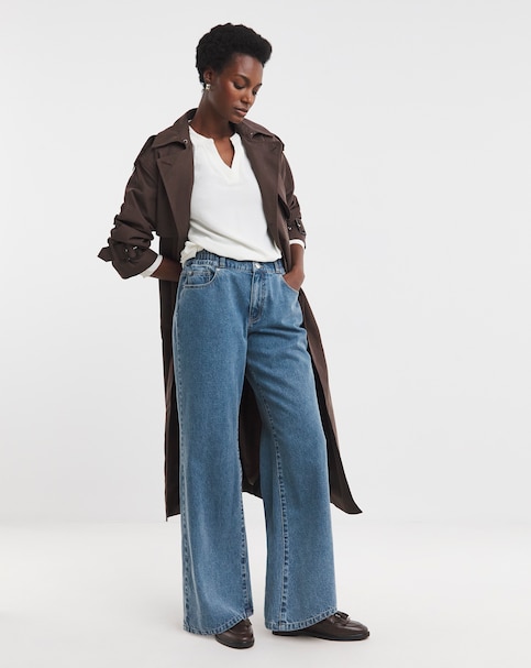 Authentic Blue Elasticated Waist Wide Leg Jeans