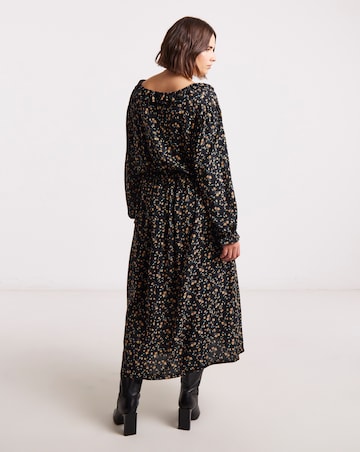 Ditsy Floral Print Frill Neck Detail Midi Dress