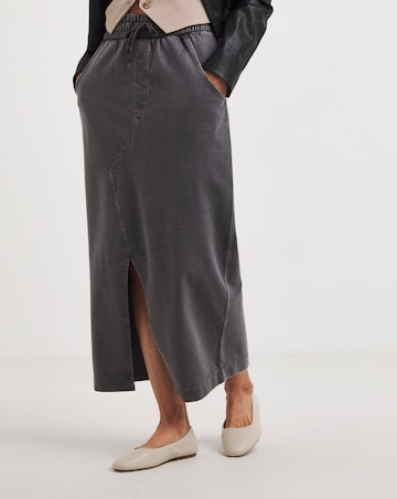 Washed Grey Cotton Mix Jersey Maxi Skirt