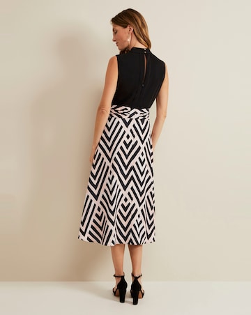 Phase Eight Alora Geo Skirt Plain Top Midi Dress