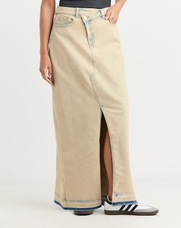Vintage Wash Let Down Hem Maxi Skirt