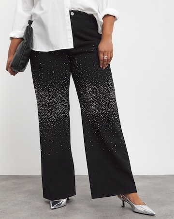 Black Embellished Wide Leg Jeans