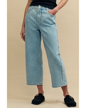 Nobody's Child Blue Light Wash Cropped Denim High Rise Wide Leg Jean