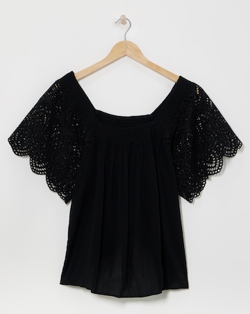 Square Neck Crochet Sleeve Top