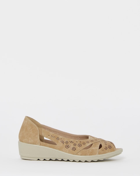 Cushion Walk Beige Cut-Out Peep Toe Sandals - Wide Fit (E)
