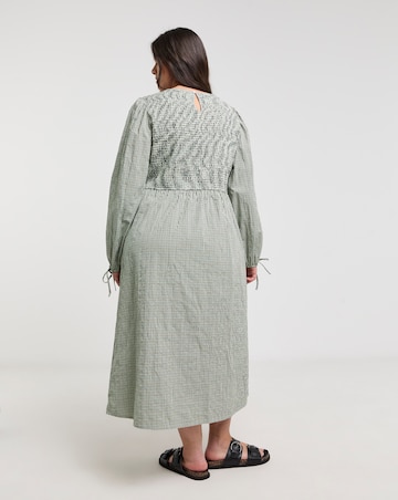 Native Youth Shirred Check Midi Dress