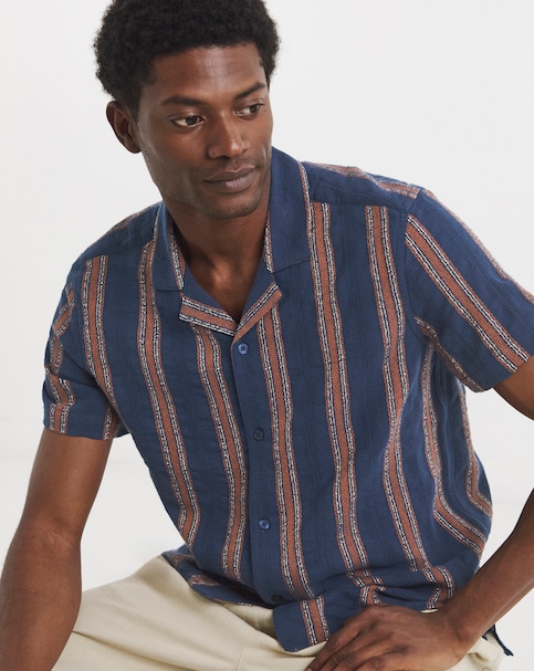 Pointelle Revere Collar Striped Shirt