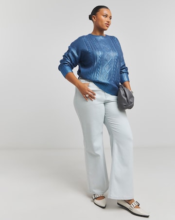 Blue Foil Metallic Cable Knit Jumper