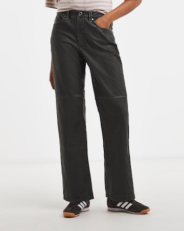 Washed Black PU Straight Leg Trousers