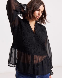 Simply Be Shirred Georgette V-Neck Blouse