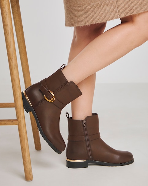 Heavenly Soles Indi Ankle Boots With Buckle Strap - Extra Wide Fit (EEE)