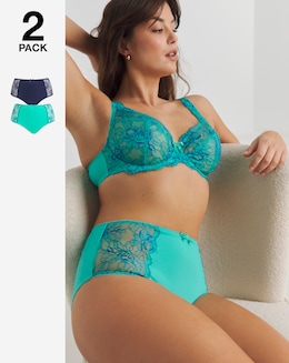 Pretty Secrets (2 Pack) Ella Lace Brief Knickers Aqua/Blue