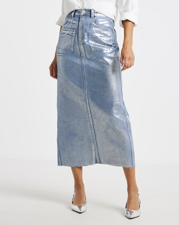 Blue Metallic A Line Maxi Skirt