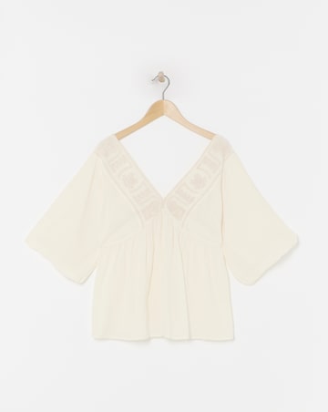 Simply Be Ivory Embroidered Cornelli V Neck Smock Top