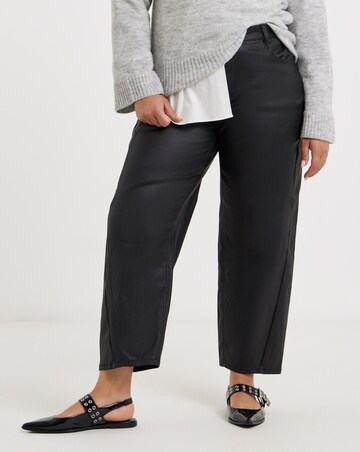 Black Coated Barrel Leg Jeans